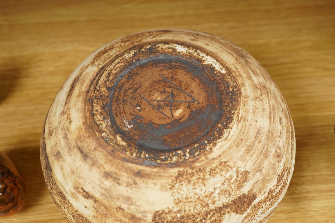 A studio pottery squat vase, with signature to base-14cm high